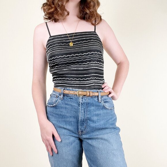 Vintage 90s Y2K 100% Silk Embroidered Tank Top Squared Neck Blouse Cami Shirt - Picture 3 of 6